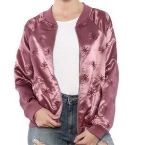 WORN ONCE Honey Punch pink/purple satin bomber jacket, women's size small